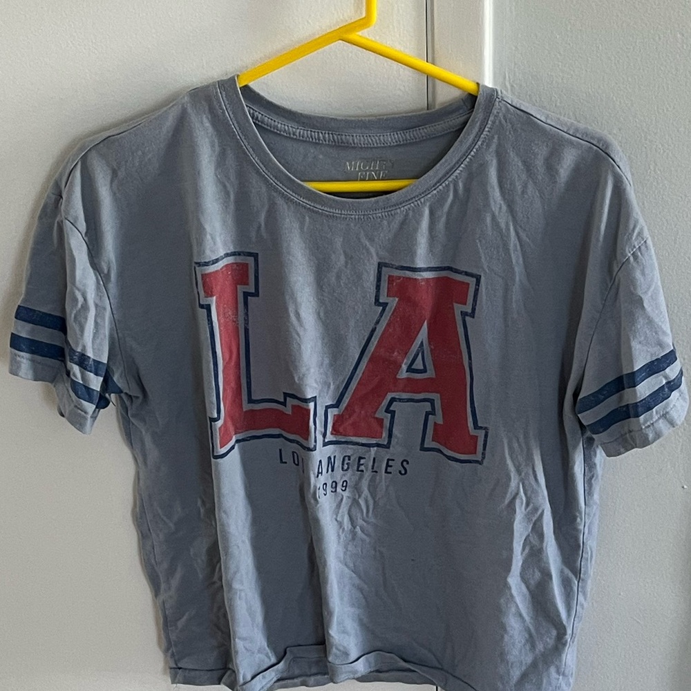Mighty Fine Gray and Red Short Sleeve Tee